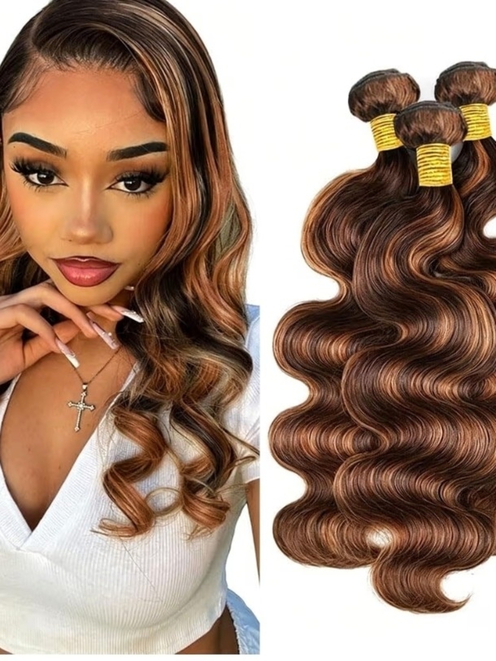 P430 Chestnut to Honey Brown Human Hair Extensions Bundles 14"-18"